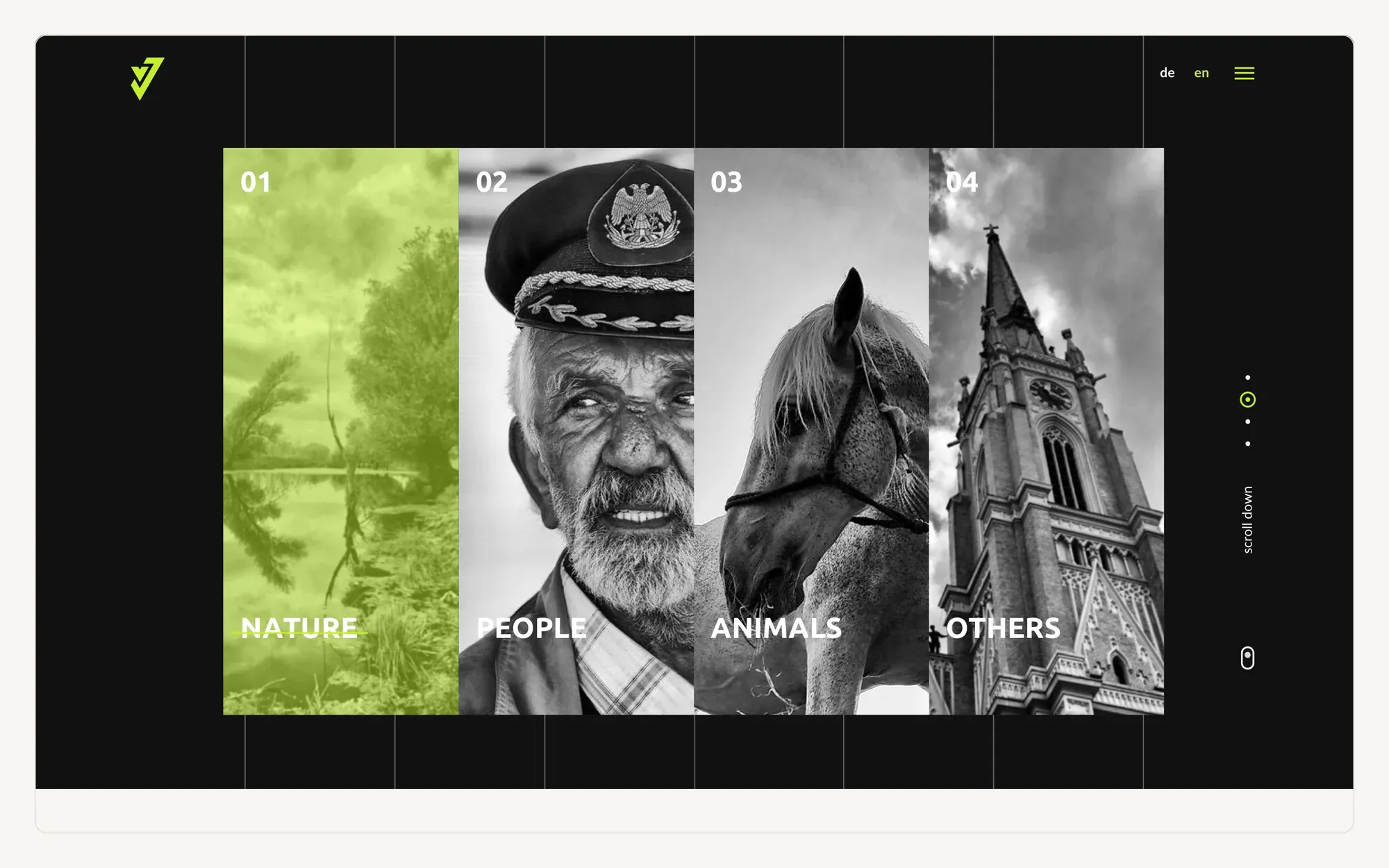 The four category panels on the Jan Valo Photography home page.