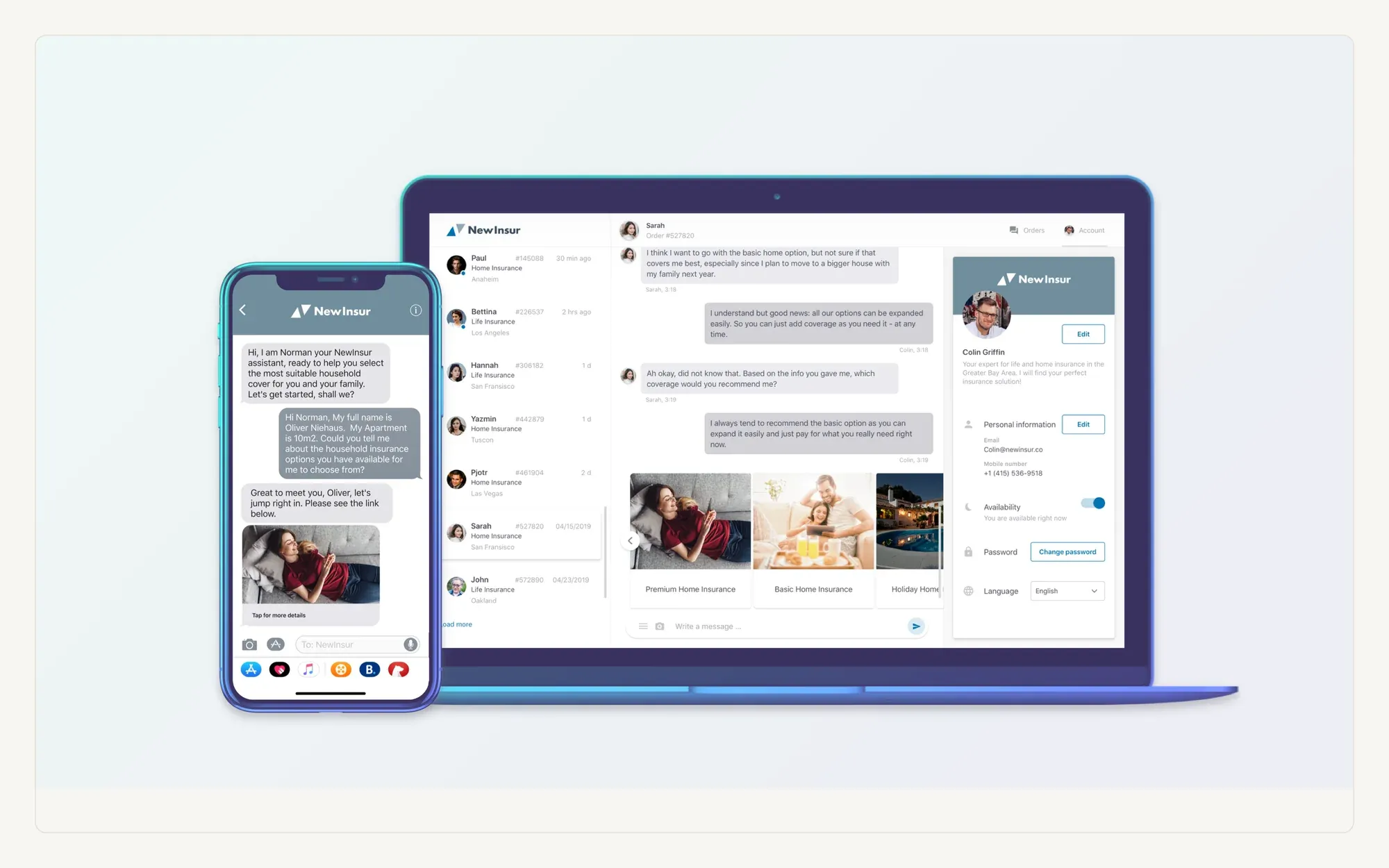 The Mesaic conversation interface on a laptop and a phone.