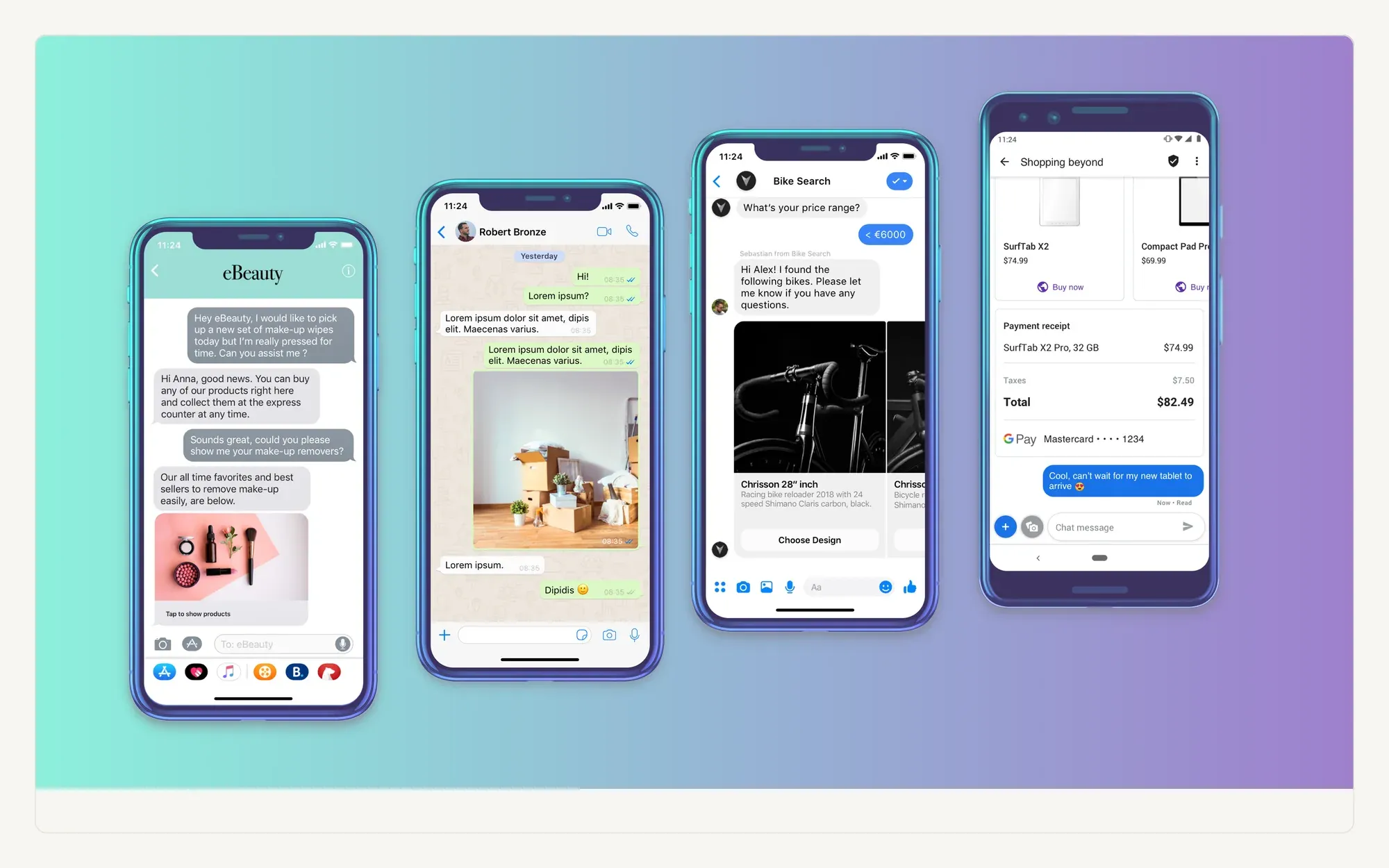 Mesaic product screens shown across several mobile devices.